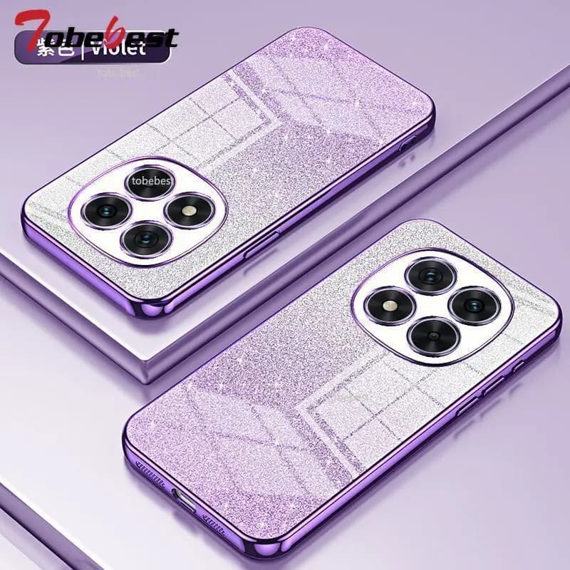 Capa de silicone brilhante com glitter gradiente para smartphone, verde e prata