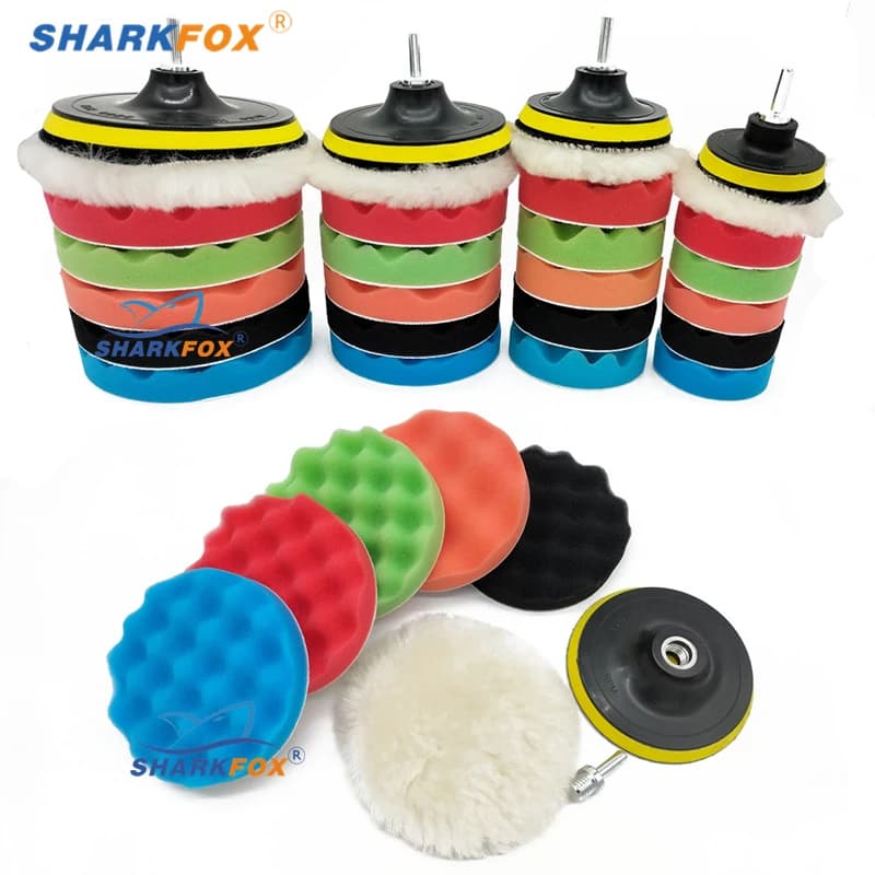 Kit de almofadas de polimento Sharkfox multicor com espuma e lã para automóveis e motocicletas
