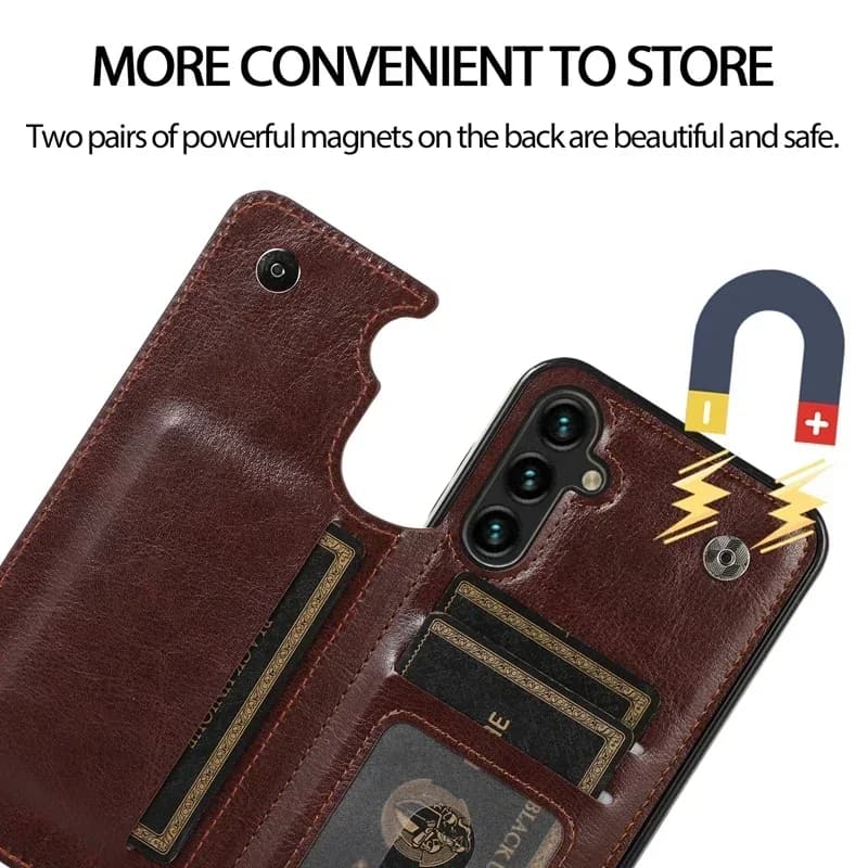 Capa carteira de couro com botão duplo, capa para samsung galaxy s25 edge s24 plus s23 s22 ultra s21/s20 fe a16 a17 a26 a35 a36 a55 a56
