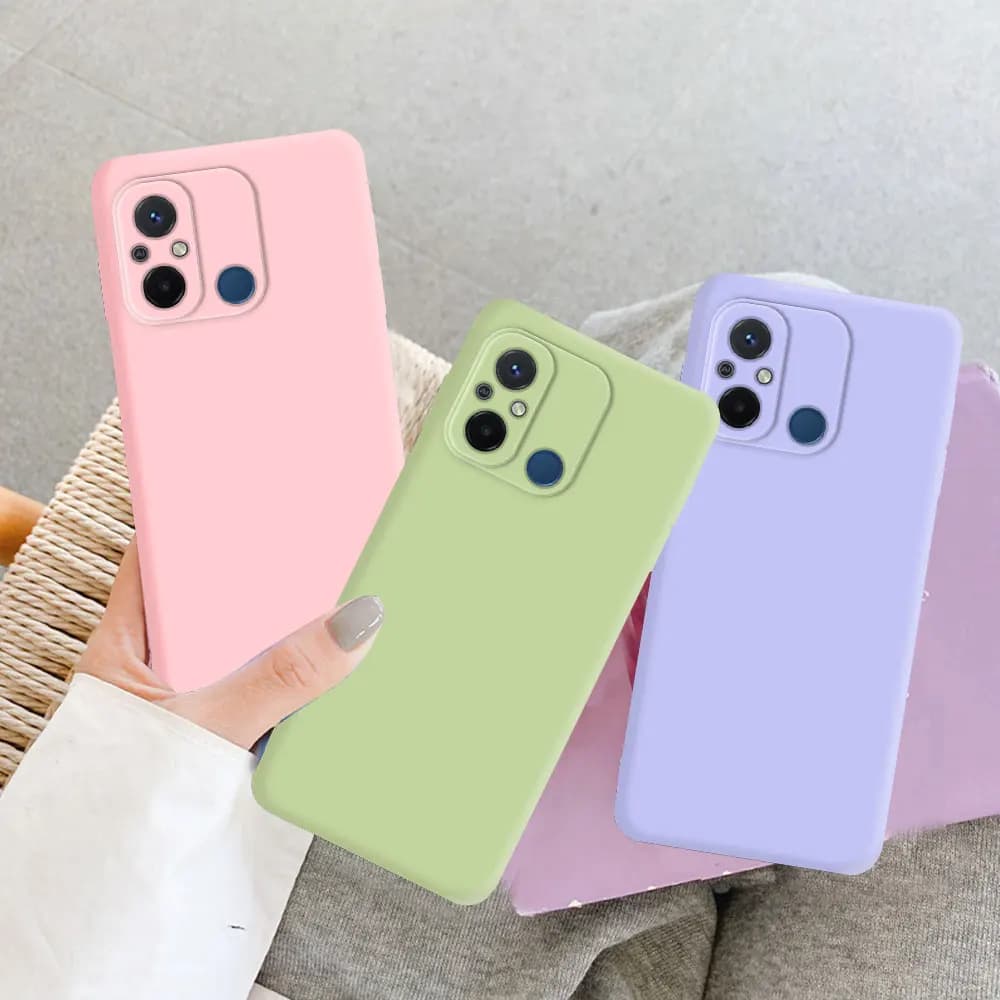 Capa tpu de silicone macio líquido para Xiaomi, cores amarelo, rosa, lilás e verde.