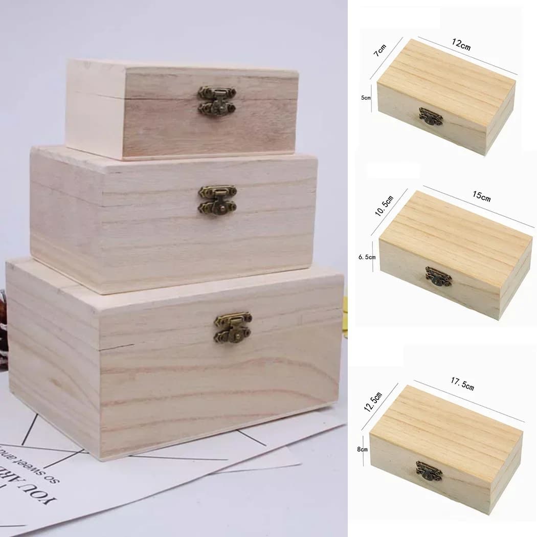 Caixas de armazenamento quadradas de madeira simples com dobradiça, caixa de presente artesanal para caixa de joias, recipiente de armazenamento de artigos diversos para casa, caixa de doces de natal