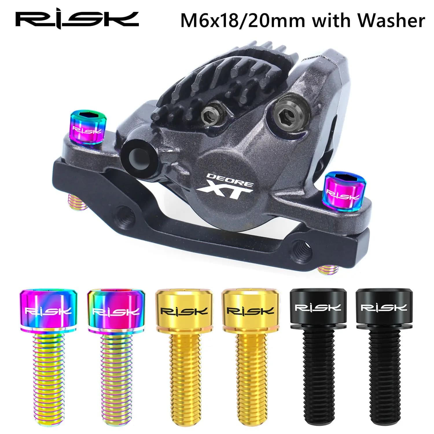 Risco 4pcs m6x18/20mm bicicleta disco de freio fixo parafusos com arruela de titânio mountain bike pinça de freio acessórios de ciclismo