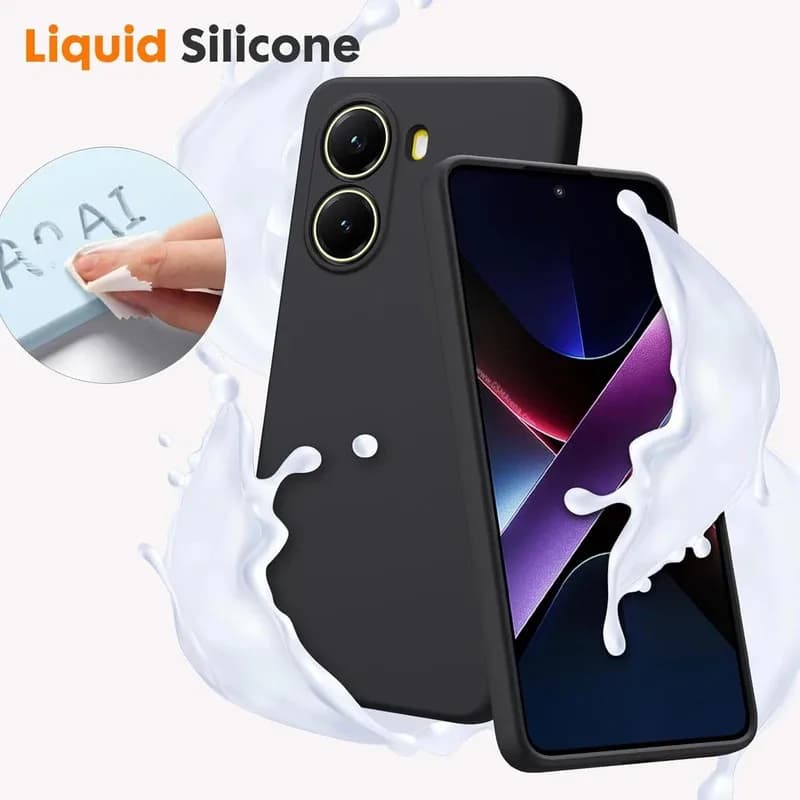 Capa protetora de silicone líquido TPU para Xiaomi Poco X7 Pro 5G, Little X7Pro e Redmi Turbo 4 Turbo4, cor preta.