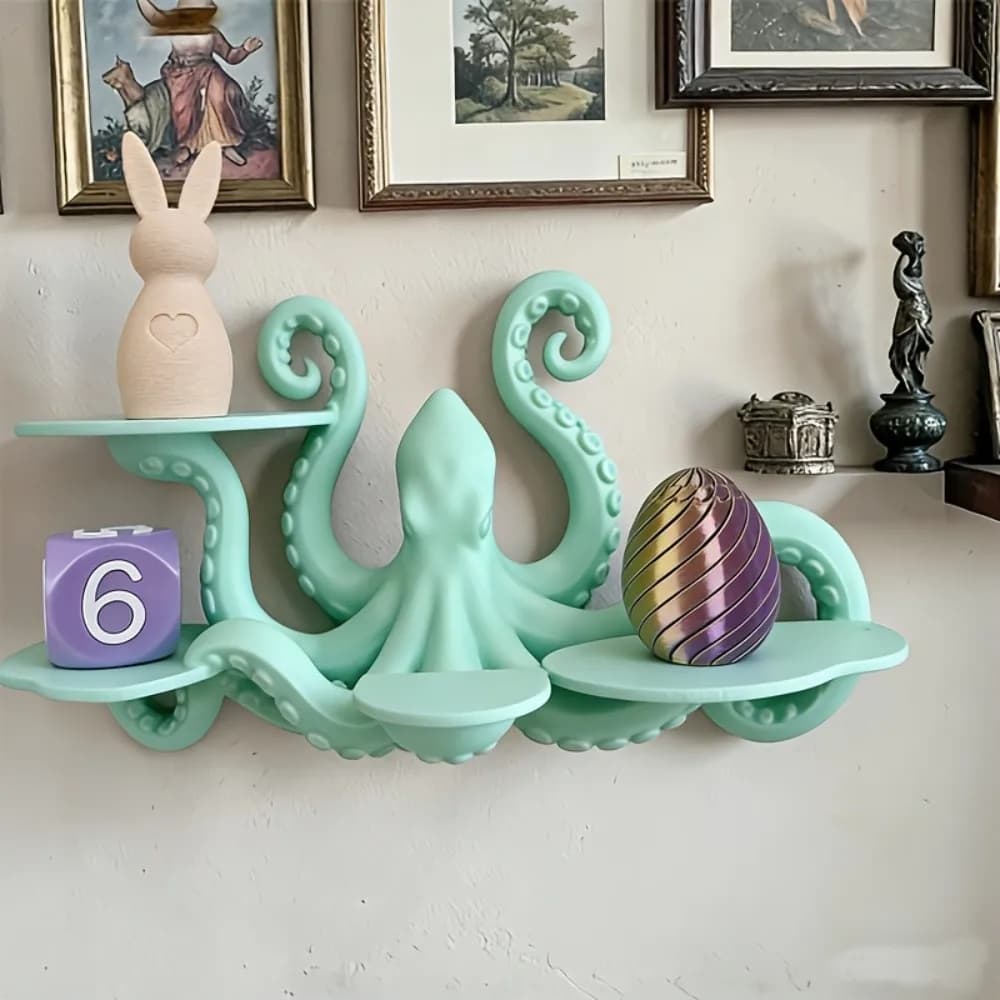 Prateleira de Parede Multinível em Formato de Polvo Impressa em 3D, Tema Oceano Costeiro, Suporte Flutuante Decorativo para Banheiro