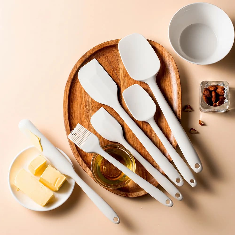 Conjunto de espátulas de silicone branco antiaderente, 6 peças, para cozinhar, assar e misturar