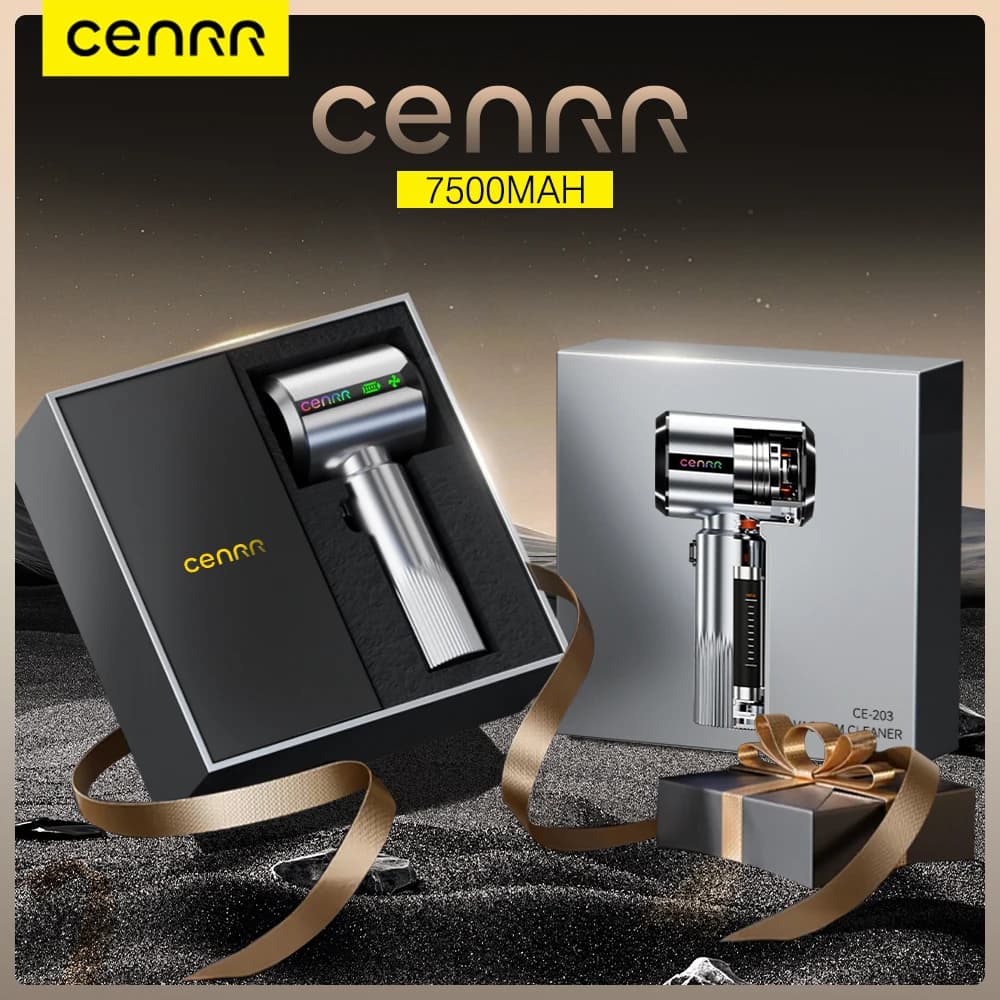 Aspirador de carro CENRR prata com embalagem premium e bateria 7500mAh para limpeza automotiva