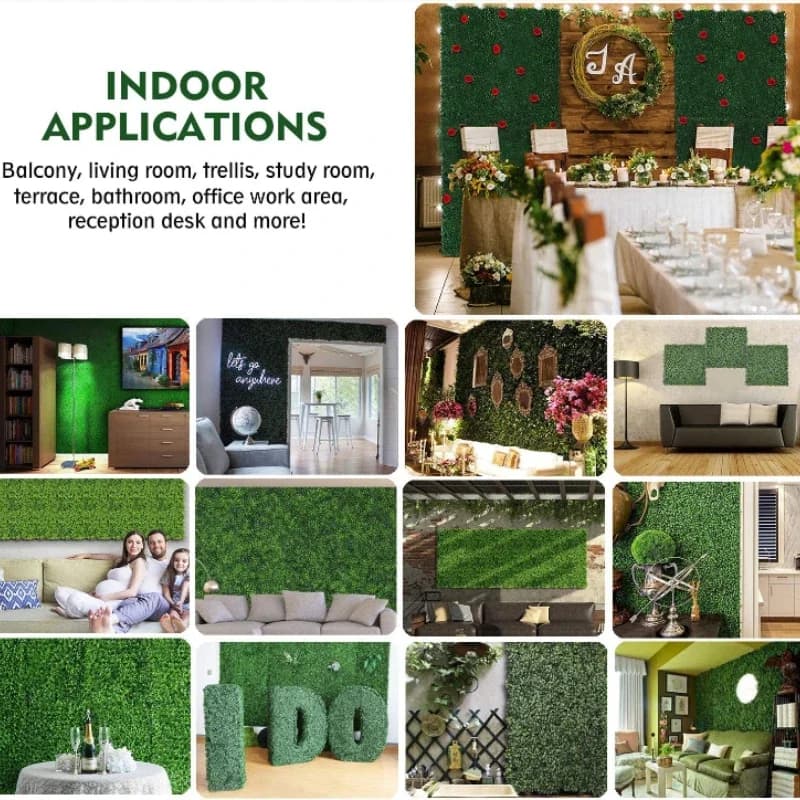 Painéis de grama artificial verde para decoração de parede, 20 peças