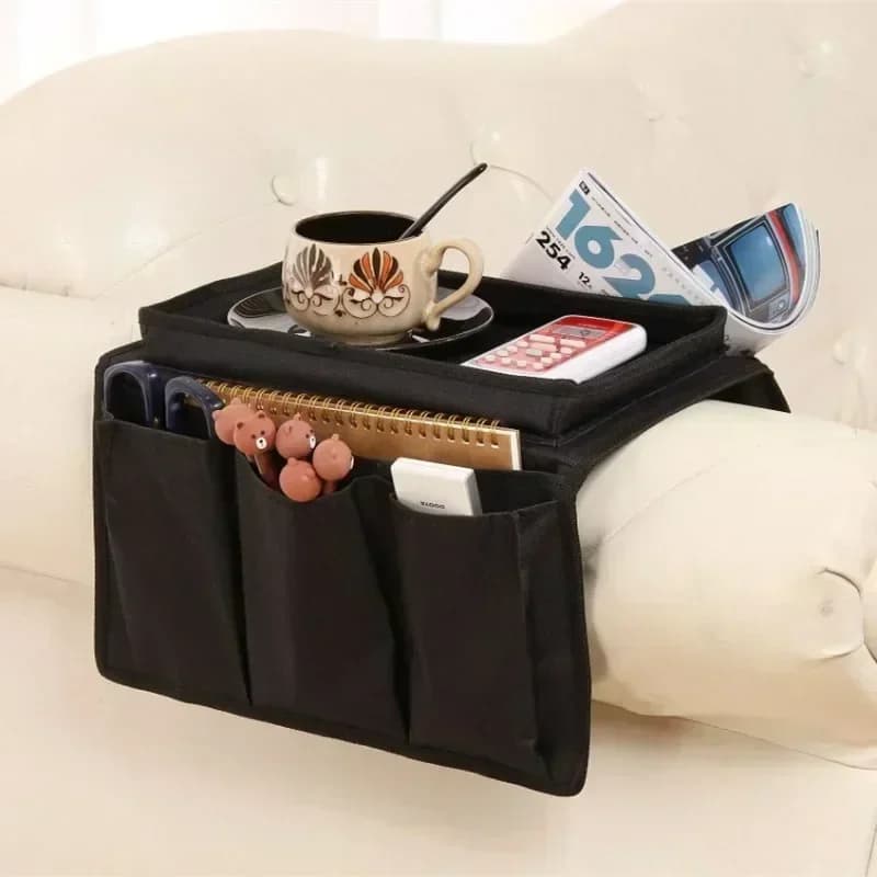 Organizador suporte de controle remoto e mesa para sofá com 6 bolsos