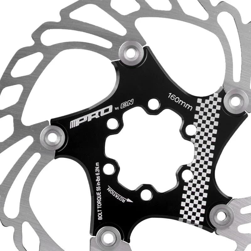Rotor de freio a disco preto com padrão quadriculado e 6 furos para freio hidráulico