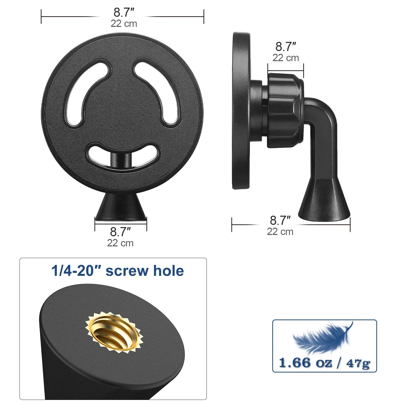 Adaptador de montagem de tripé de telefone magnético com 1/4'-20 para MagSafe para iPhone 15, 14, 13, 12 Plus Pro Max