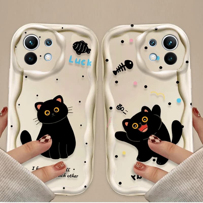 Criativo gato preto dos desenhos animados caso de telefone à prova de choque para xiaomi poco x7 x6 x5 x3 nfc f7 ultra f6 f5 pro f4 f3 gt m5s c65 c75 4g 5g