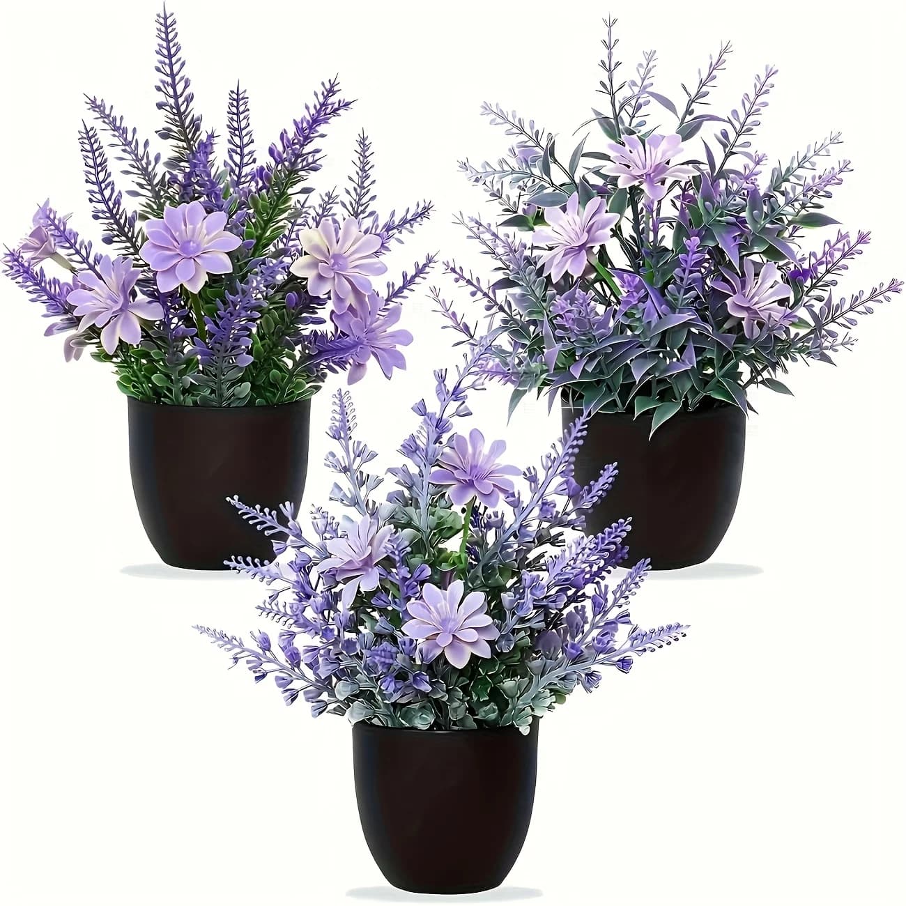 3pc simulação pote de lavanda novo bonsai casa desktop, sala estar decoração artificial roxo lavanda flor vasos plantas