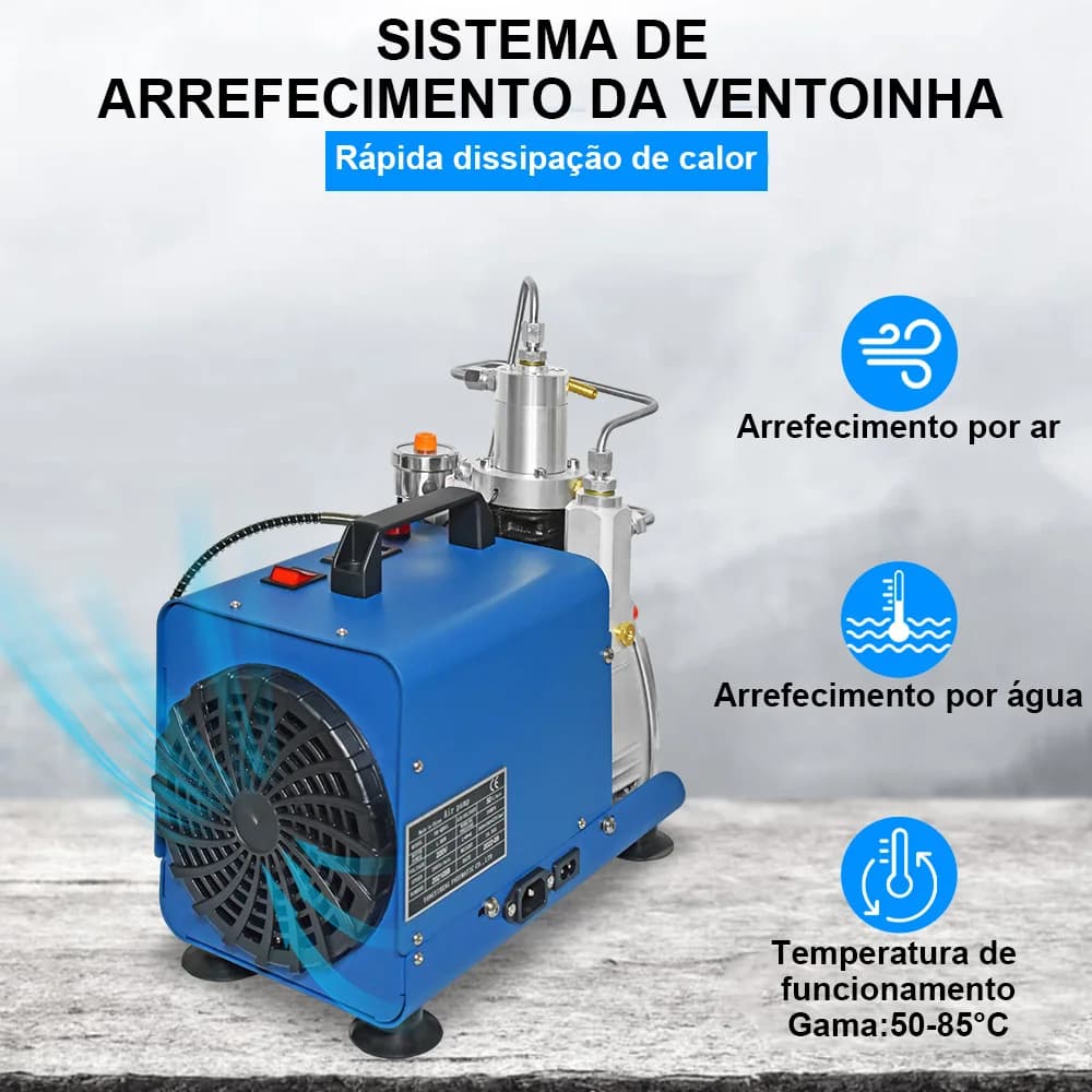 YONGHENG 300Bar PCP Compressor de ar 4500Psi Compressor elétrico de alta pressão Ventilador embutido, sistema de resfriamento de água com pressão definida para tanque de mergulho PCP Rifle
