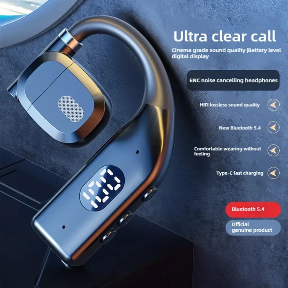 Fones de Ouvido Mono com Longa Duração de Bateria, Headset Empresarial à Prova d'Água, Fones Bluetooth Sem Fio para Chamadas ao Ar Livre