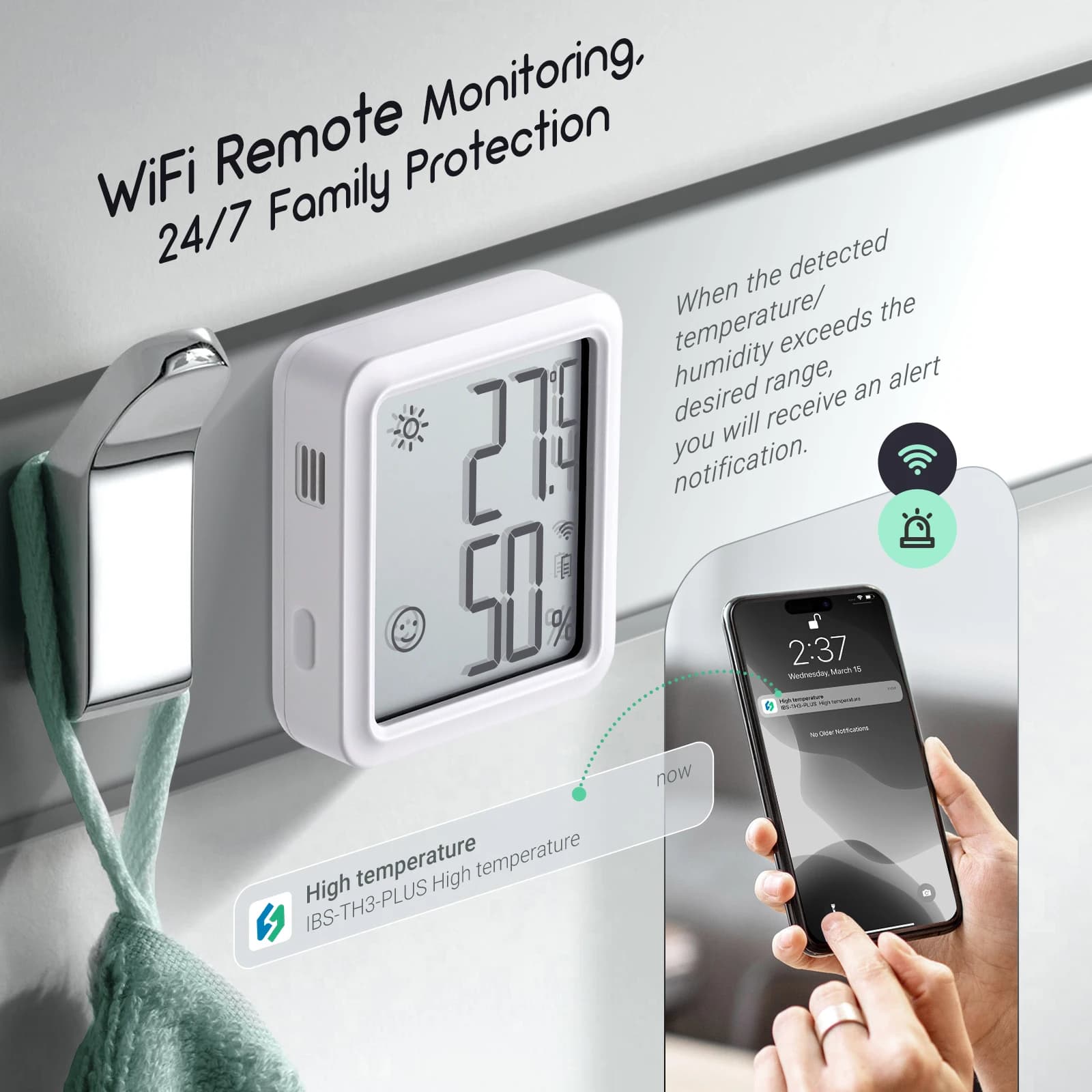 Sensor de temperatura e umidade INKBIRD IBS-TH3 Wi-Fi branco com display digital