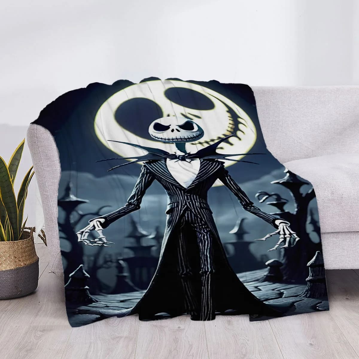 Cobertor fofo com Jack Skellington de pesadelo antes do Natal, microfibra, xadrez luxo, sofá, joelho, anime