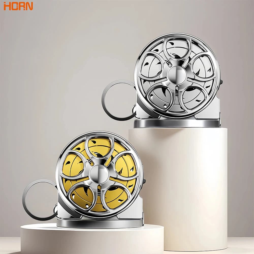 Fita métrica retrátil de aço inoxidável com design circular, prata e amarelo