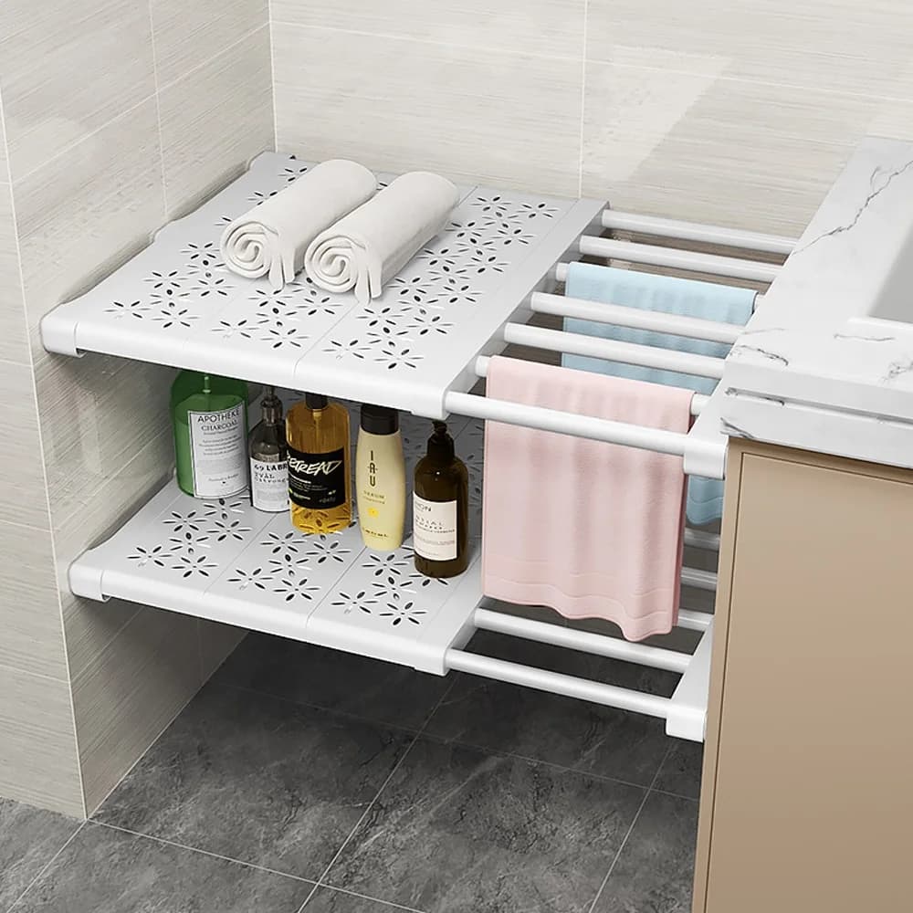 Novo organizador de armário ajustável prateleiras de armazenamento de cozinha economia de espaço guarda-roupa montado na parede rack eletrodomésticos gabinete titular1pc