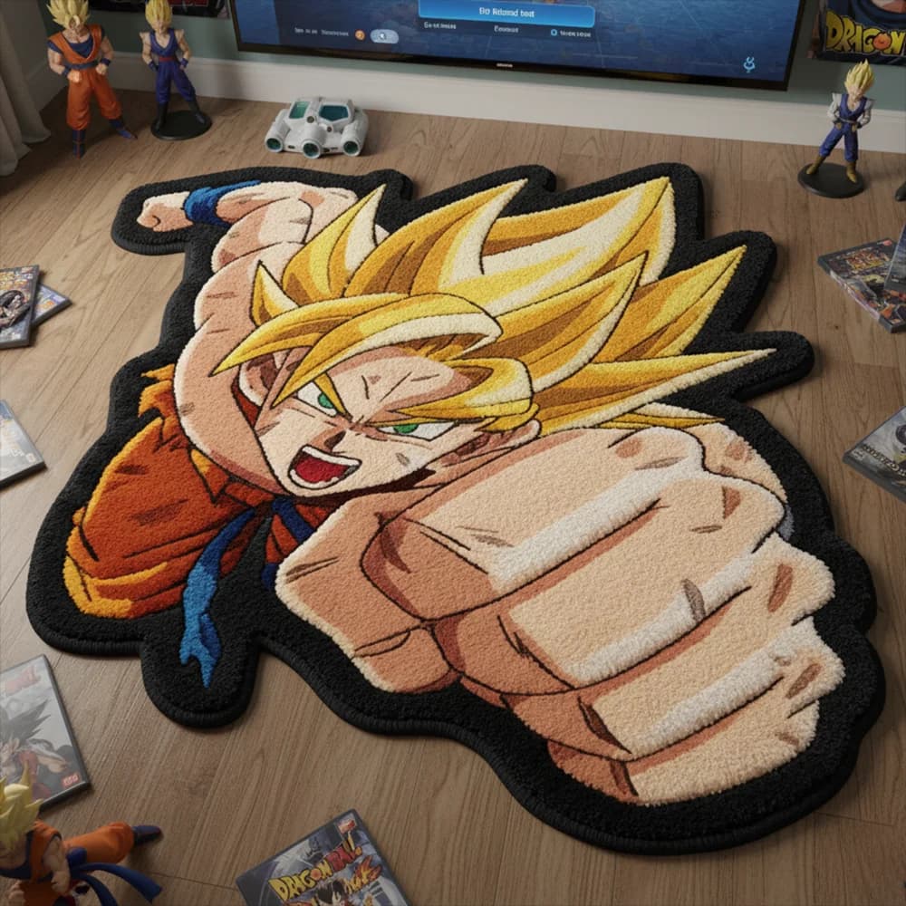 Tapete antiderrapante Dragon Ball Super Saiyan Goku, macio, para decoração de quarto infantil.