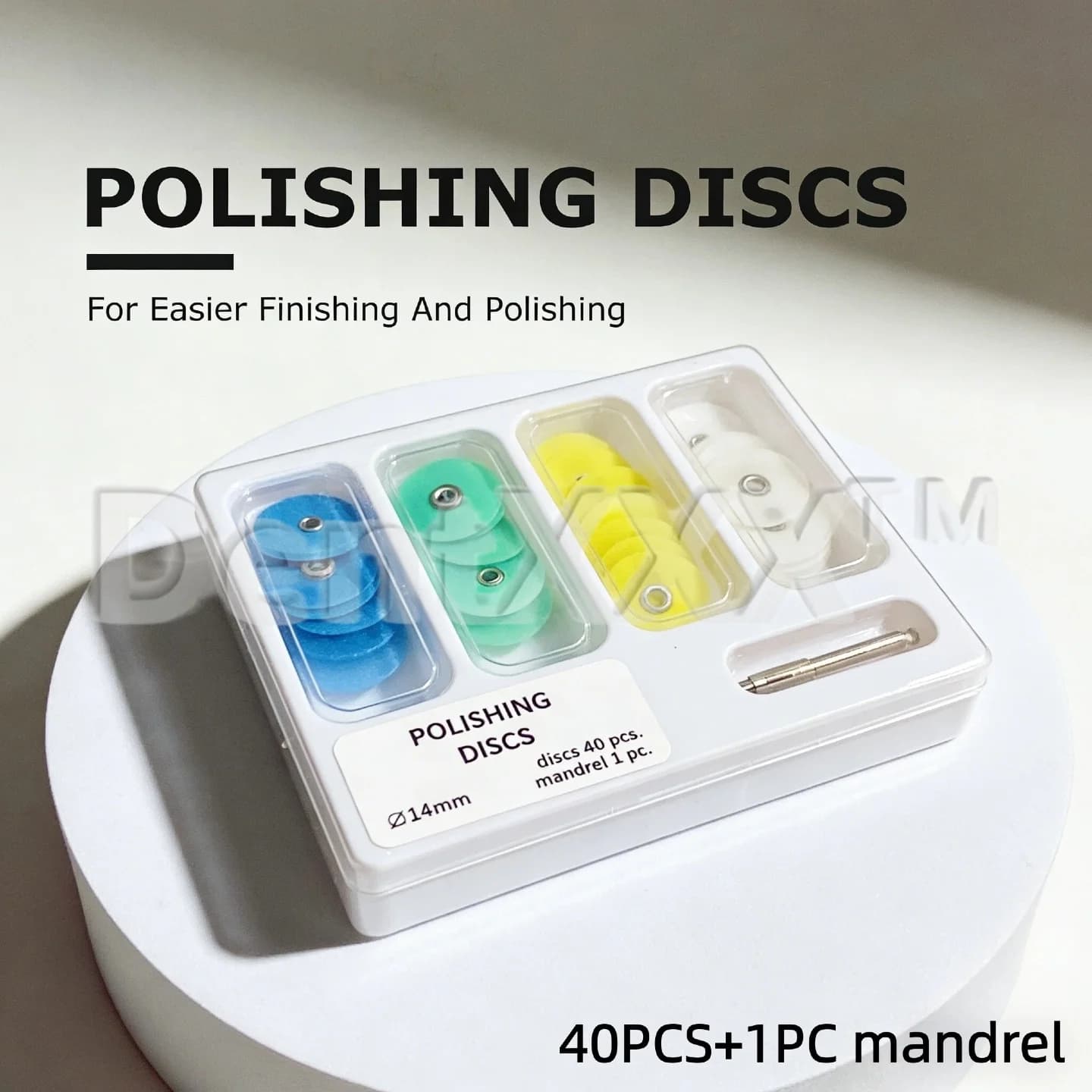 Kit de discos de polimento com 40 peças e mandril, para cerâmicas e metais.