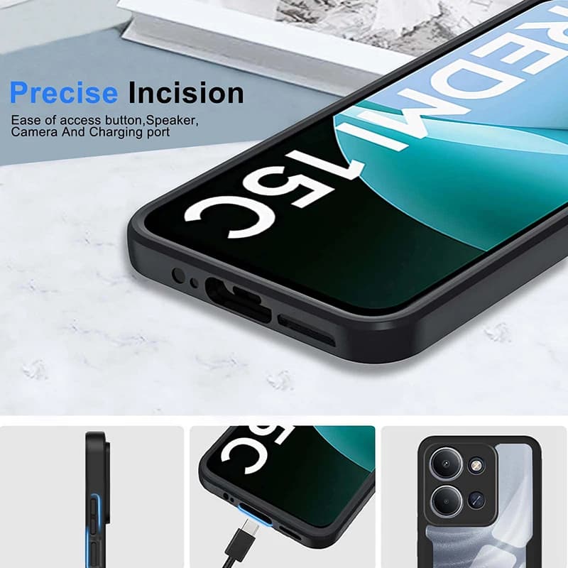360 corpo inteiro à prova de choque caso telefone para xiaomi redmi 15c 14c 13c 12c 10c 9c 8a dupla camada pc duro hybird capa clara coque