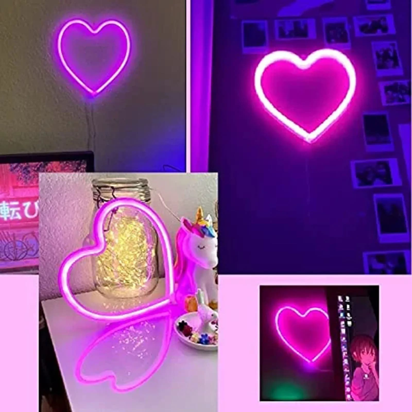 Luz de néon decorativa infantil em formato de coração rosa LED com alimentação por bateria ou USB