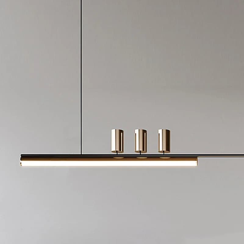 Detalhe da luminária pendente Sandyha Nordic linear LED com acabamento dourado e design moderno