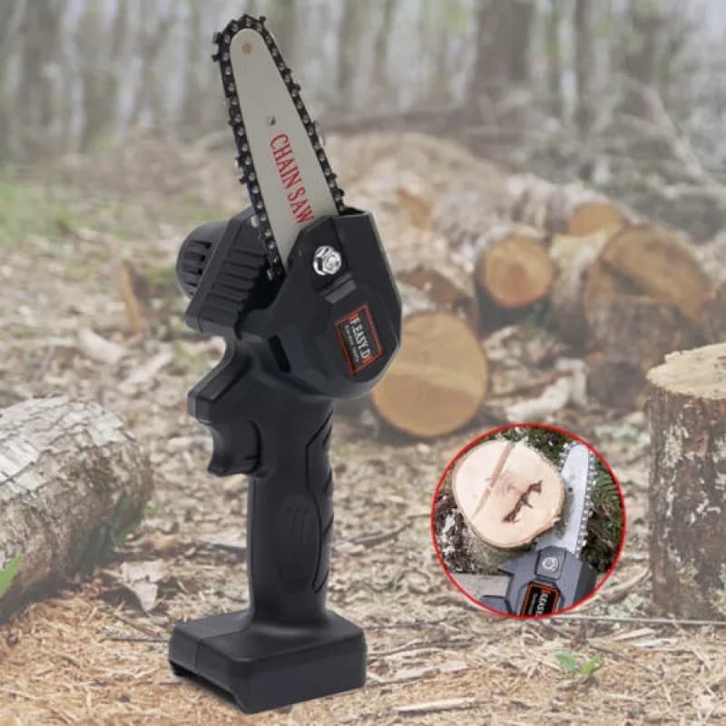Mini motosserra elétrica de 4 polegadas recarregável bivolt para poda e jardinagem com som de bateria