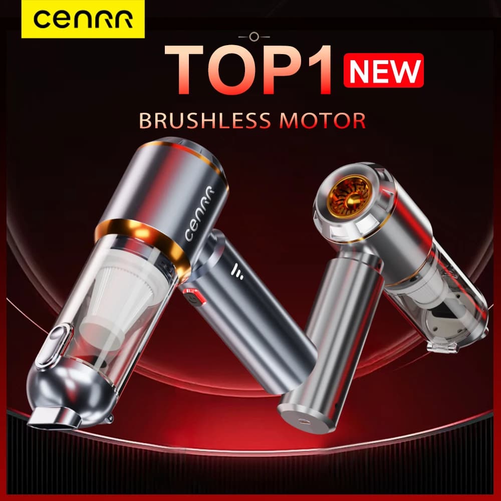 Aspirador de pó para carro CENRR sem fio, motor brushless, portátil, design elegante em metal prateado e preto
