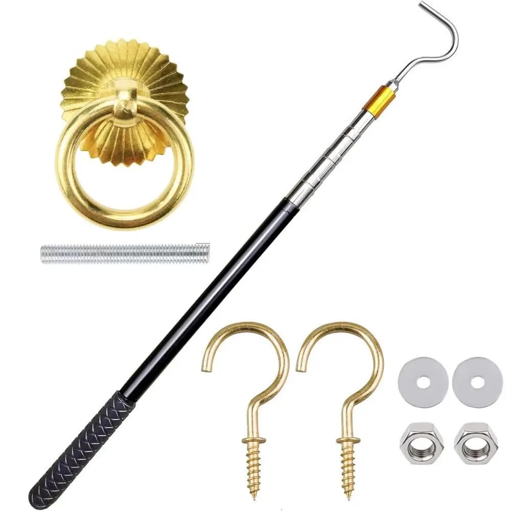 Kit de sistema pull-down de escada de sótão de aço inoxidável com gancho anel de porta de cobre vintage