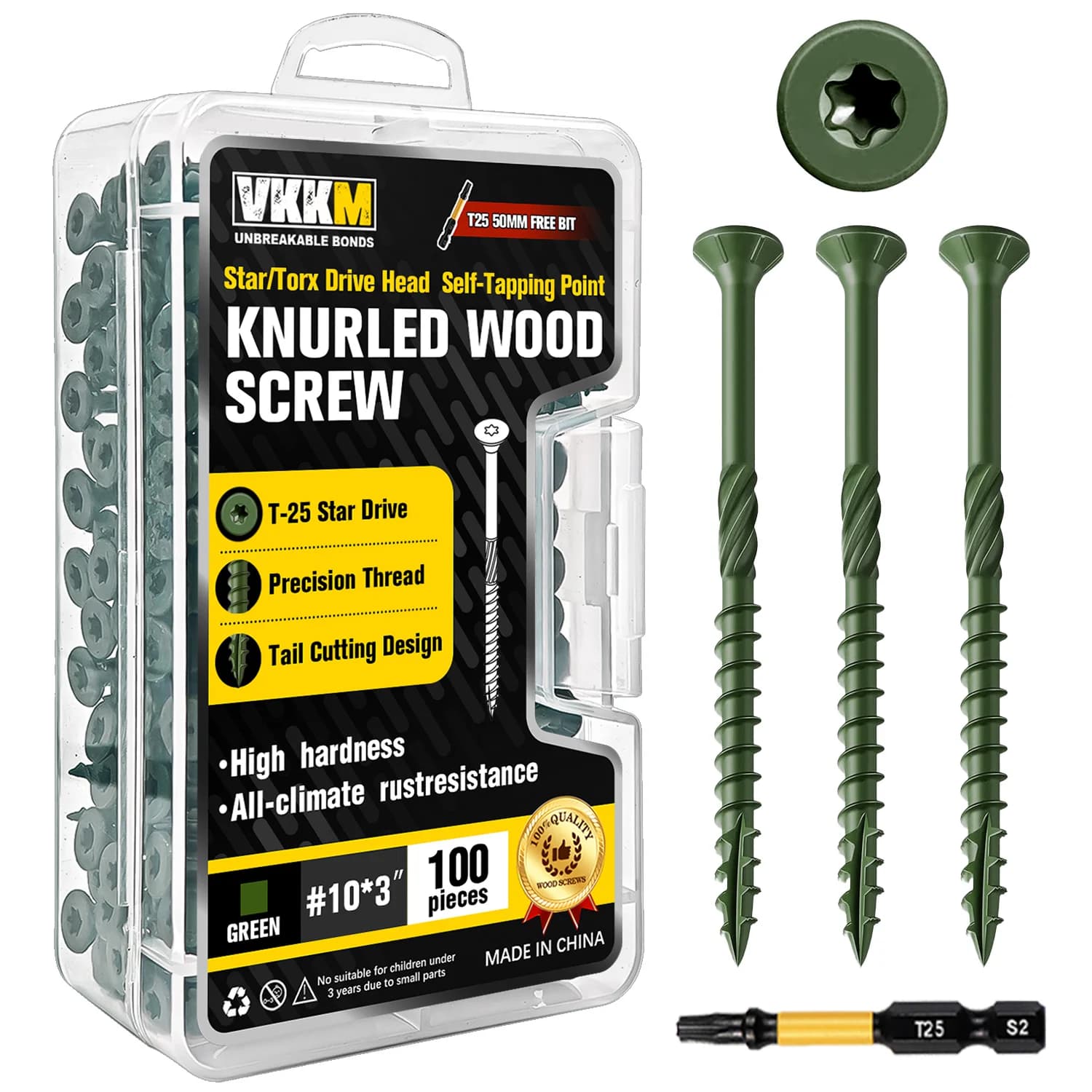Kit 100 parafusos verdes madeira 3 polegadas autoatarraxantes cabeça chata acionamento estrela T25