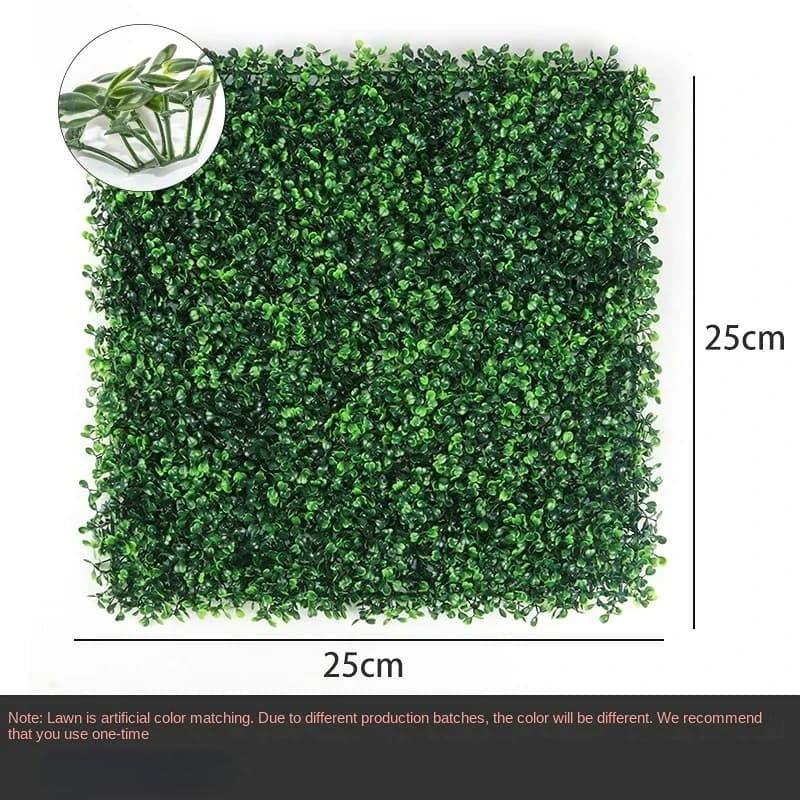 Painel de grama artificial verde quadrado 25x25 cm com folhas densas para decoração interna e externa