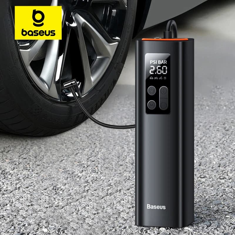 Compressor de ar para carros Baseus conectado a um pneu
