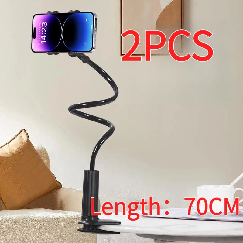 Suporte de telefone com braço flexível de 70 cm para mesa e cama, preto