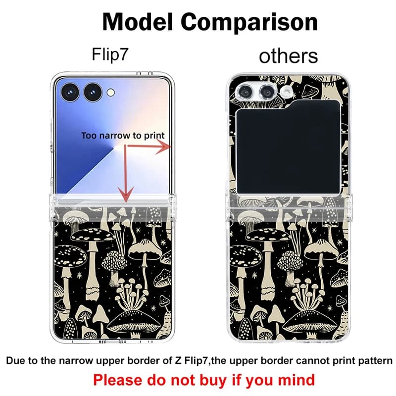 Comparação de modelos de capa para Samsung Galaxy Z Flip 7 com estampa floral versus outros modelos