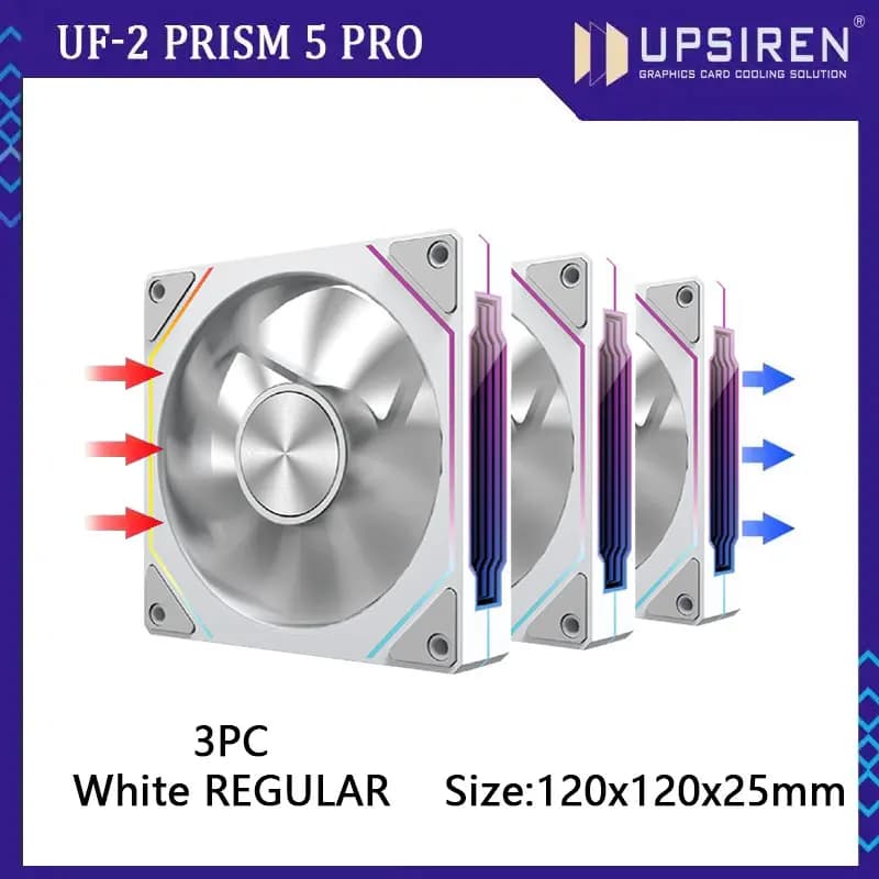 UPSIREN UF-2 PRISM 5 PRO Ventilador de chassi de computador 12cm ARGB 4 pinos PWM Ventilador de resfriamento silencioso 12V Grande volume de ar 45,2CFM/800-1800RPM