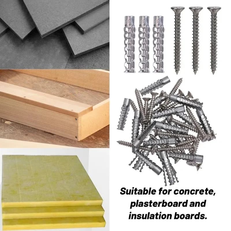 Kit de Parafusos e Buchas Metálicas para Fixação em Paredes Ocas e Drywall - Parafusos Autoatarraxantes Serrilhados e Buchas de Perfuração