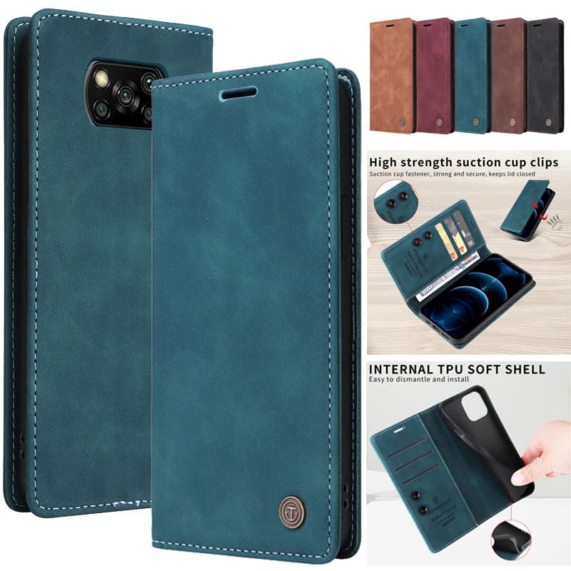 Capa carteira flip azul escuro para Xiaomi Poco X3 Pro com suporte e protetor de tela