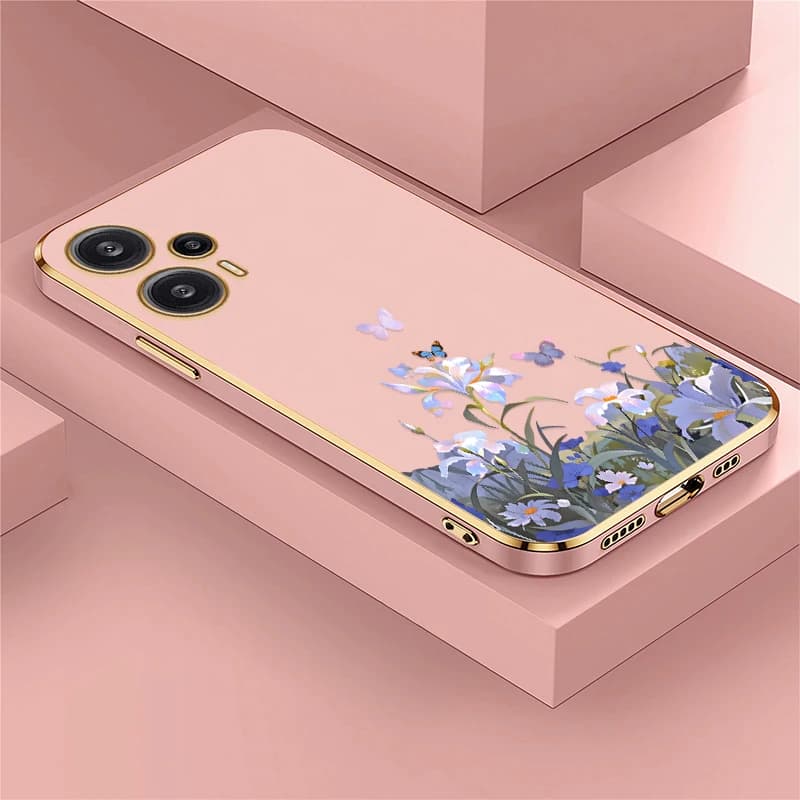Capa de telefone rosa com padrão floral e borboletas para Xiaomi Poco F6 Pro F5 F3 C40 C31