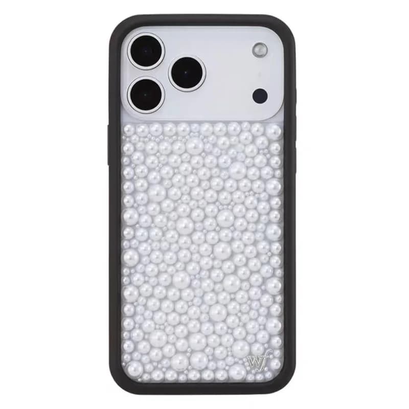 Capa de Telefone 3D em Pérola Branca Brilhante para iPhone 16 14 13 14 15 17 Pro Max, Estilo Fashion ﻿ ﻿ ﻿ ﻿ ﻿ ﻿ ﻿ ﻿ ﻿ ﻿ ﻿ ﻿ ﻿ ﻿