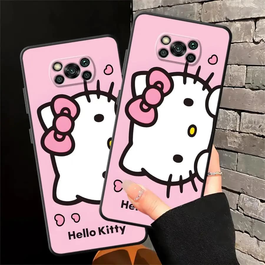 Duas capas rosas Sanrio Hello Kitty macias antirrisco para Xiaomi POCO com desenho da personagem e laço