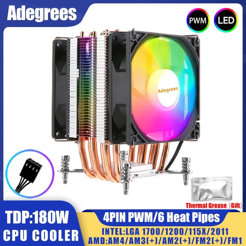 X99 cpu processador cooler 4pin ventilador silencioso 6 tubos de calor 2011 1700 cpu ventilador de refrigeração para intel lga 1150 1151 1155 x79 am4 am3