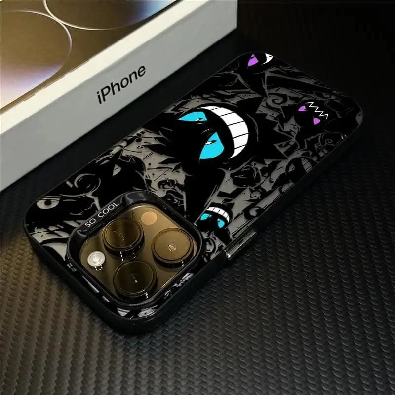 Capa preta fosca para Xiaomi Redmi Note 14 com estampa personagem Gengar e borda acrílica preta