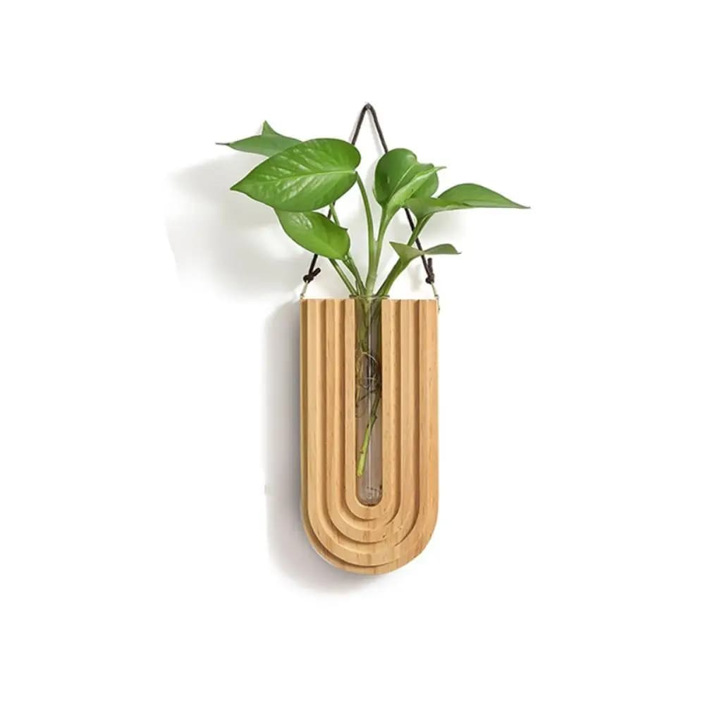 Vaso hidropônico de parede em forma de U, madeira, planta verde, decoração de casa