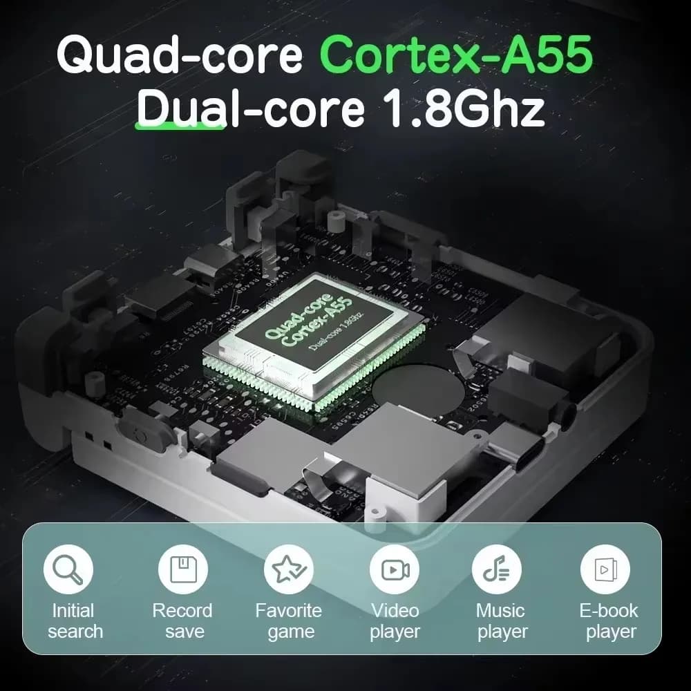 Processador quad-core Cortex-A55 1.8GHz do console portátil Miyoo Flip V2 com funções de jogo, vídeo e música