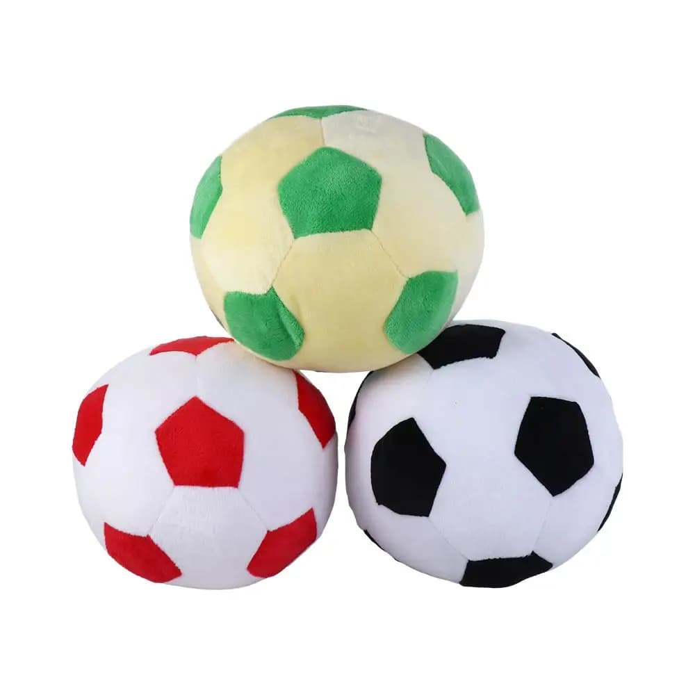 Kit 3 almofadas de pelúcia bola de futebol infantil macia nas cores preto, branco, vermelho e verde
