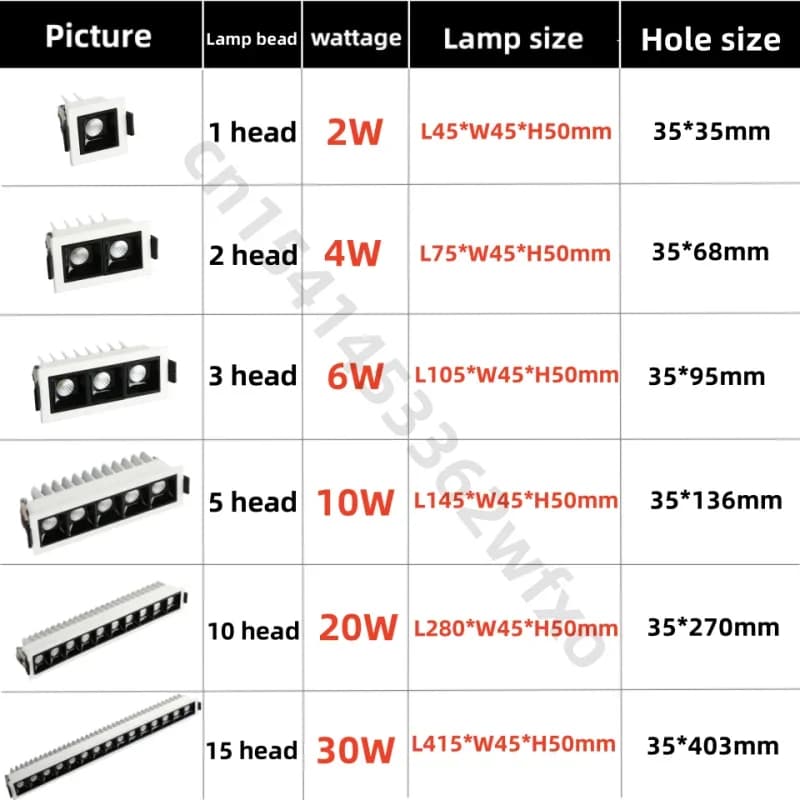 Luminária LED regulável para grelha 2W 4W 6W 10W 20W 30W, Spot, Luz Linear, Embutida, sem luz principal, Downlight, Luz de Teto, Iluminação Comercial