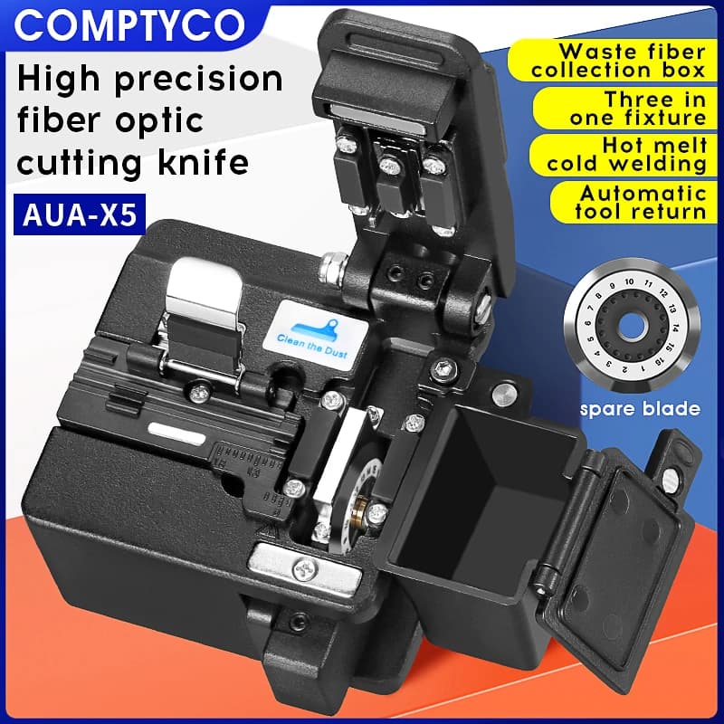 Comptyco AUA-X5 cutelo de fibra óptica, dispositivo de corte de cabo de fibra óptica em ângulo frontal