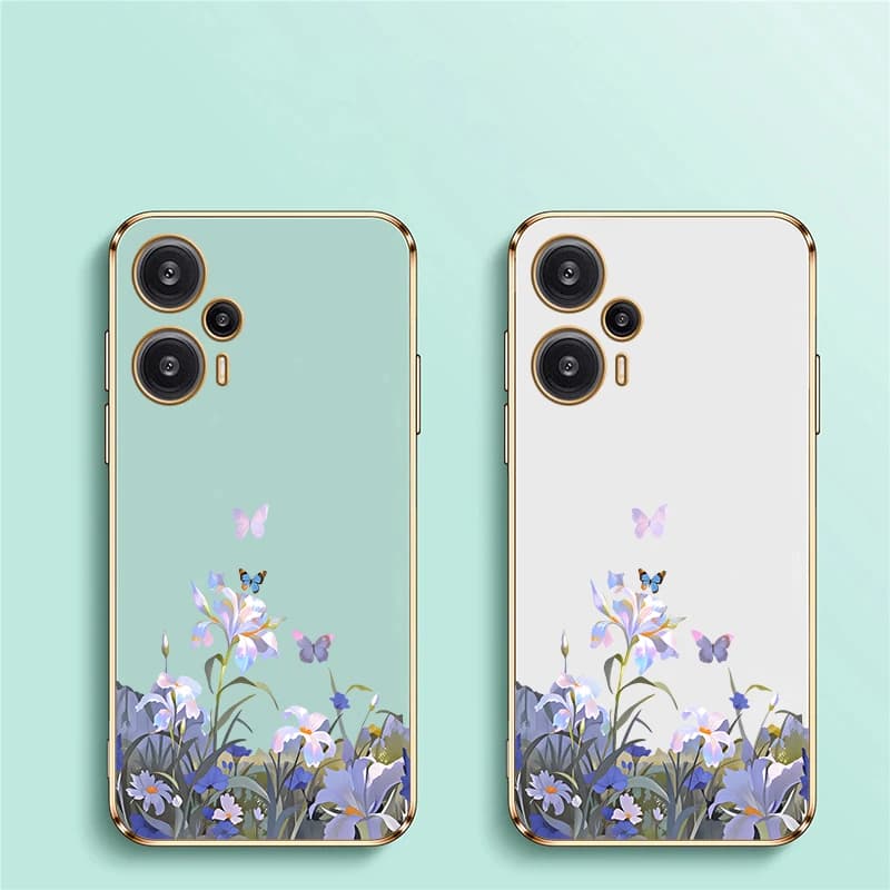 Capa de Telefone com Padrão de Borboleta e Flores para Xiaomi Poco F6 Pro F5 F3 C40 C31 em Silicone TPU Macio.