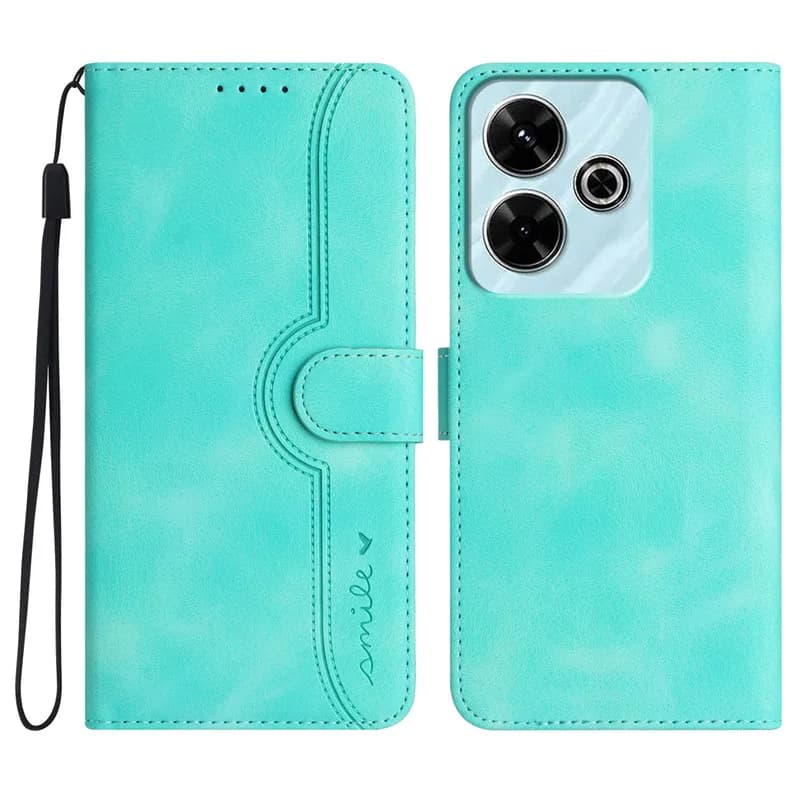 Capa flip azul para celular Xiaomi Poco F6 em couro sintético com suporte magnético e alça preta